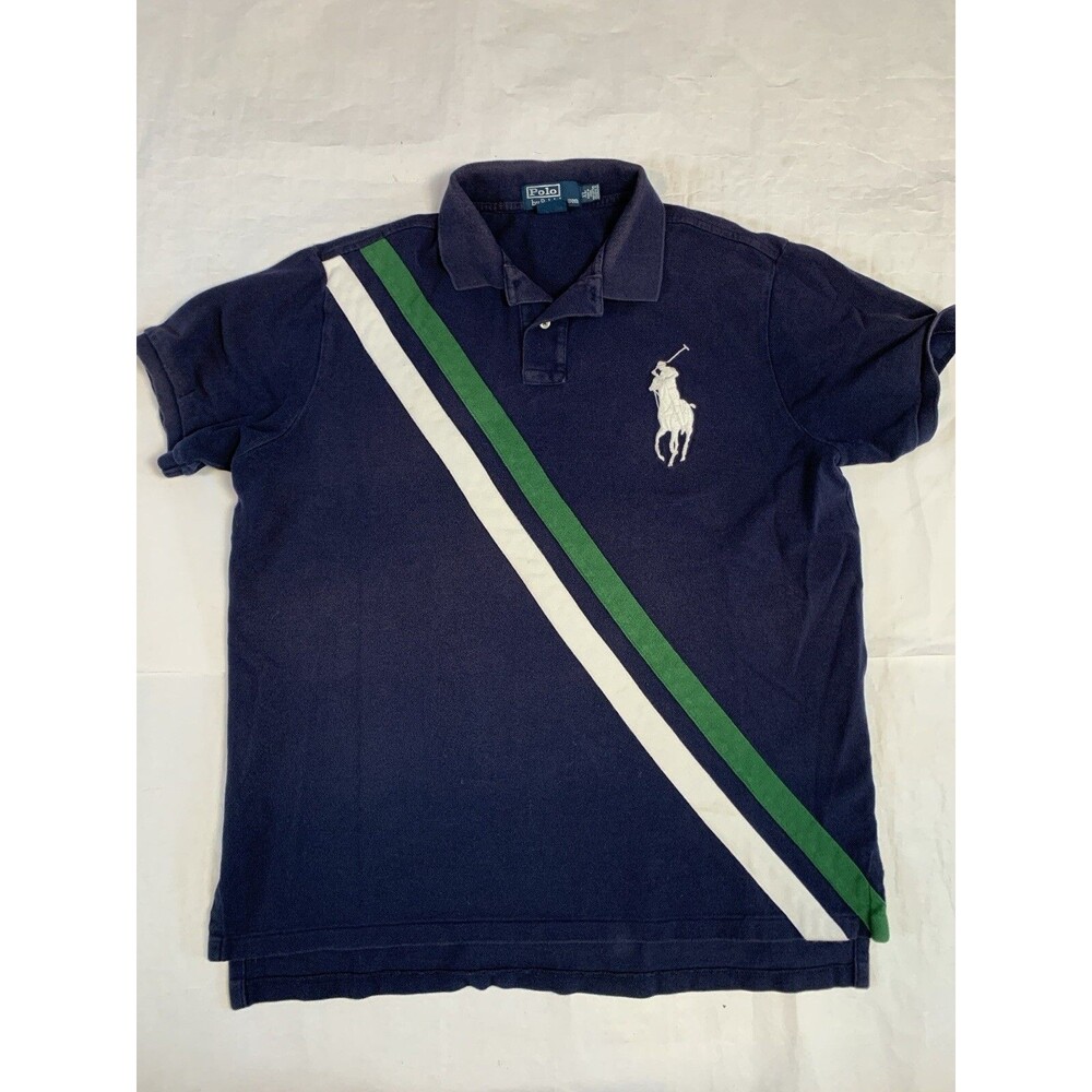Polo Ralph Lauren Shirt Mens Sz XL Blue Custom Fit Rugby Big Pony Preppy READ